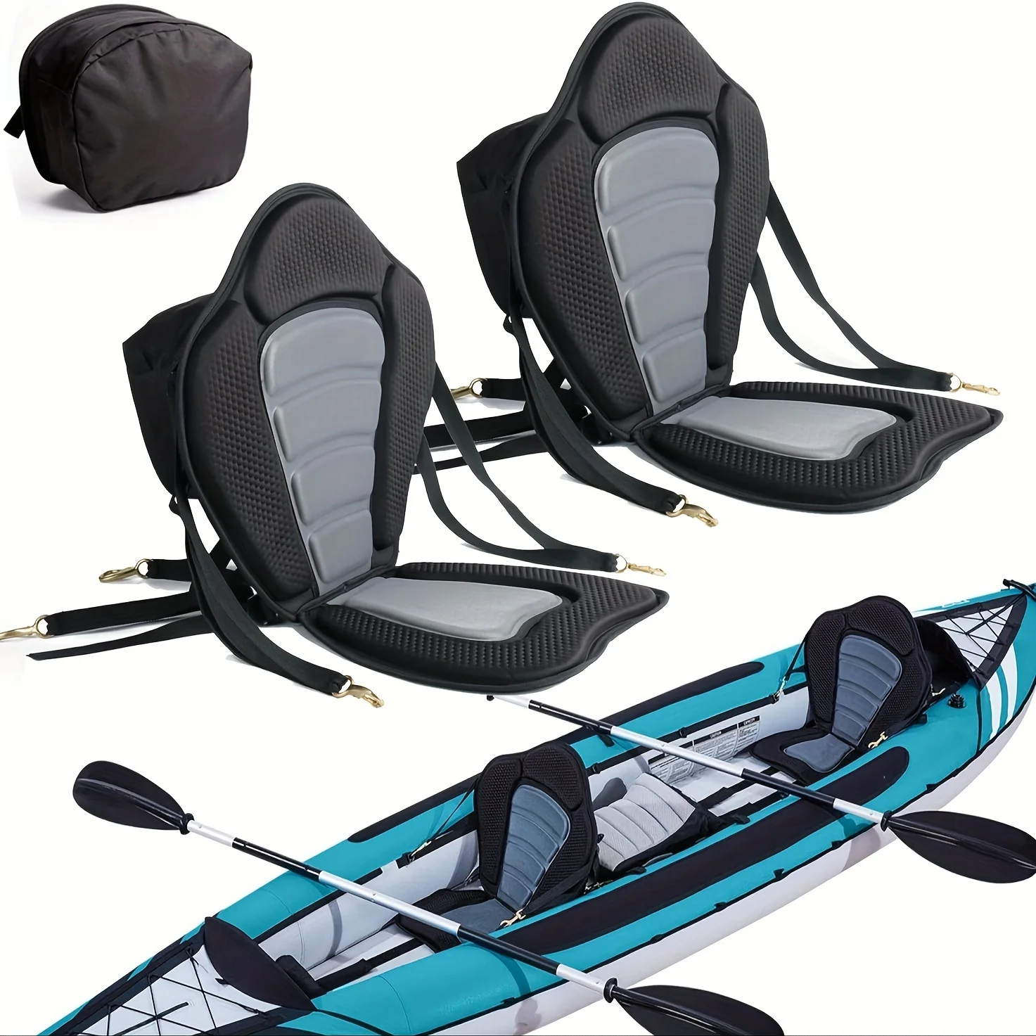 

2 Pack of Kayak Seat Deluxe Padded Canoe Backrest Seat Sit On Top Cushioned Back Support SUP Paddle Board Seats with Detachable Storage Bag 4 Adjustable Straps for Kayaking Canoeing Rafting Fishing