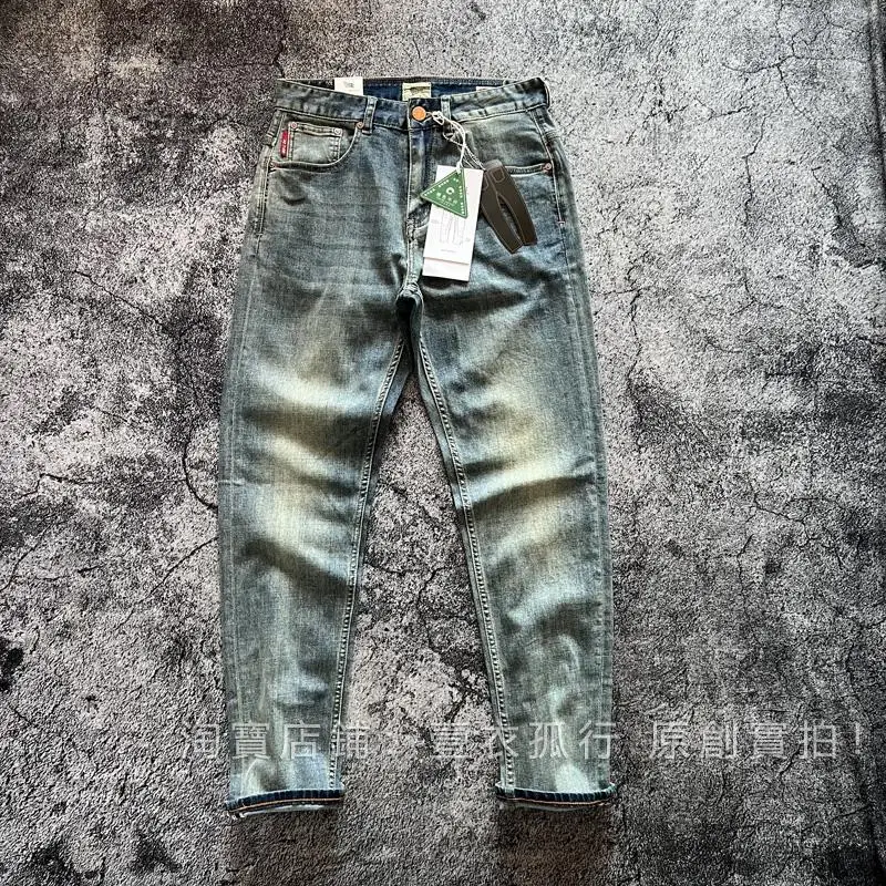 

Японские эластичные облегающие прямые джинсы в стиле ретро, винтажные потертые джинсовые брюки для мужчин, весна-лето 202, тонкие и удобные
