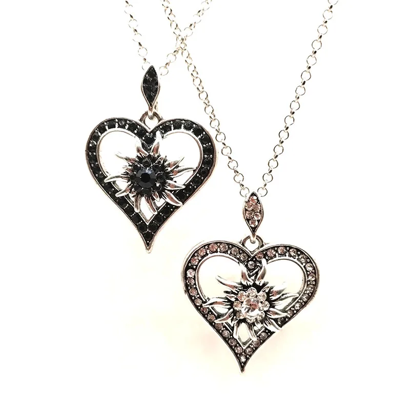 Newly Design Fashion Heart Pendant Crystal Edelweiss Necklace for Women  Exquisite Gift Wholesale Dropshipping