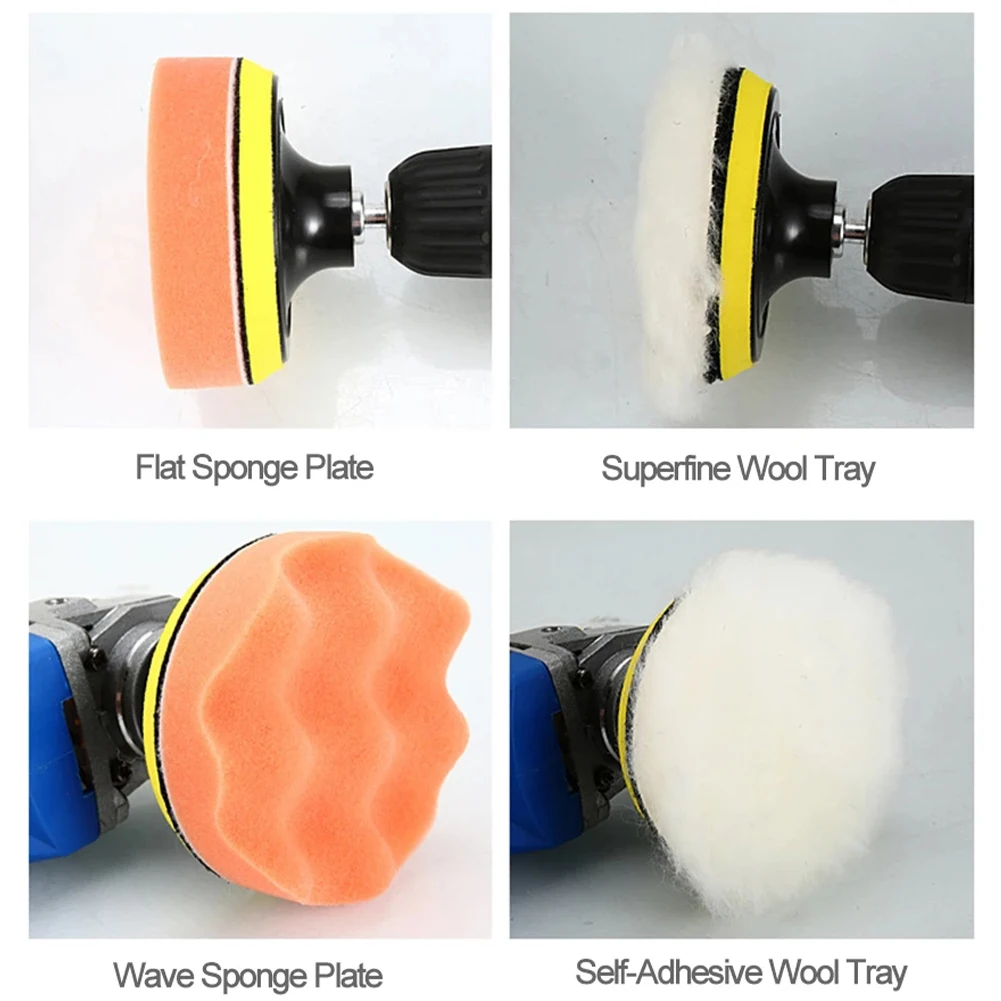 3inch Car Polishing Disc 11Pcs/Set Self-Adhesive Buffing Waxing Sponge Wool Wheel Polishing Pad For Car Polisher Drill Adapter