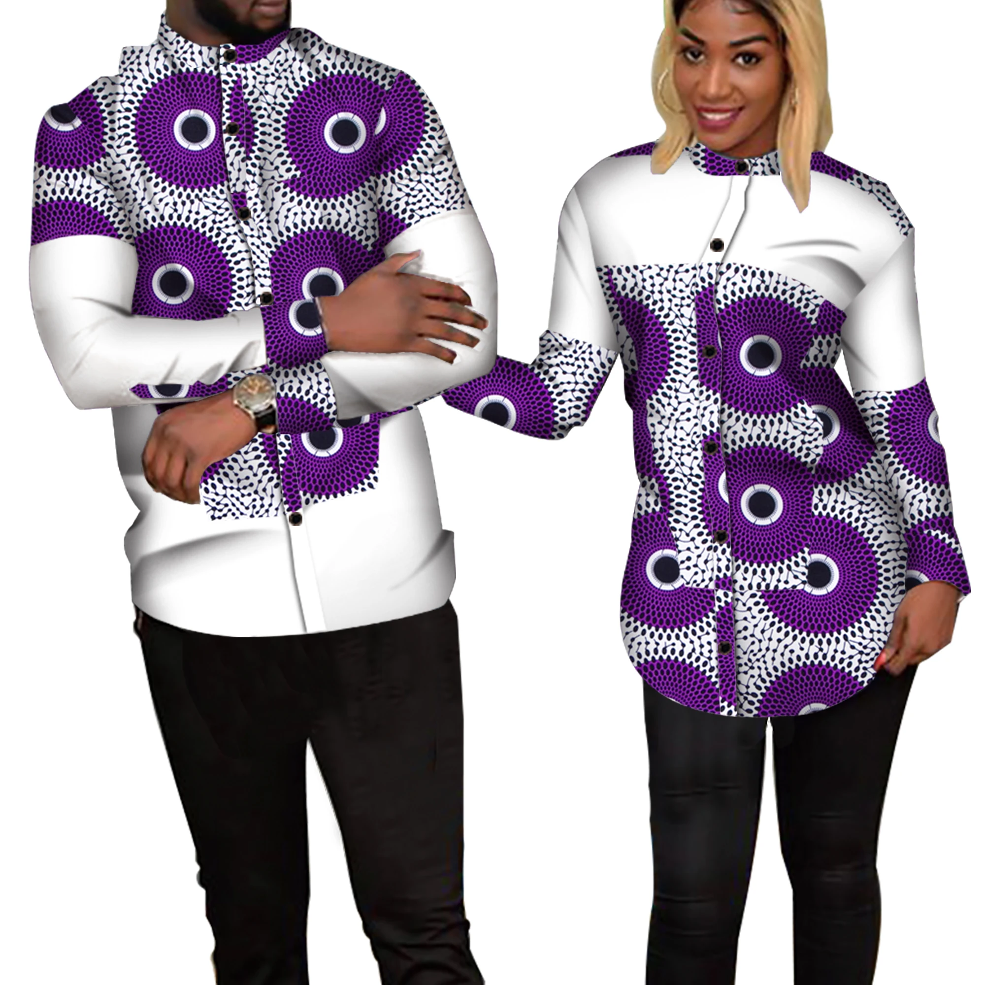 

Африканская одежда для пар, женская и мужская рубашка с лоскутным принтом, африканская одежда для влюбленных, традиционная африканская одежда WYQ235