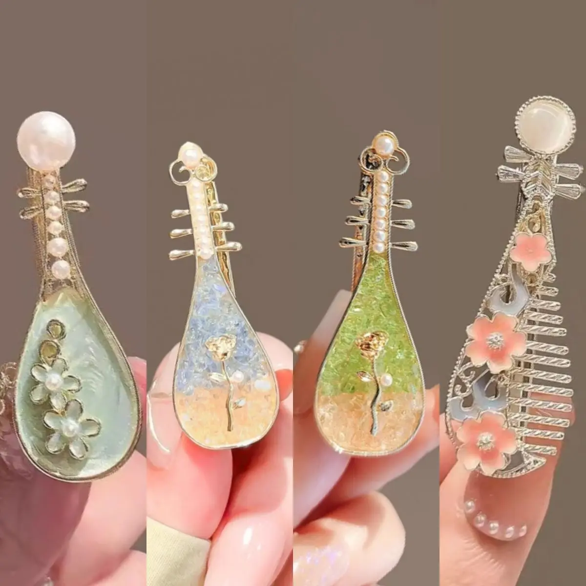 

New Chinese Style Pipa Hair Clip, Vintage Rose Floral Hanfu Barrette, Creative Side Fringe Pin, Kawaii Traditional Gift