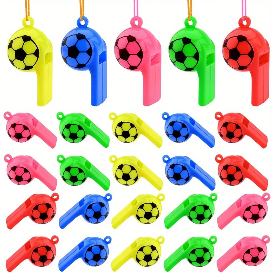 5/10/30pcs Plastic Football Whistles with Lanyard, Football Pattern Training Sports Whistles for Referee, Parties, and Gifts JXB