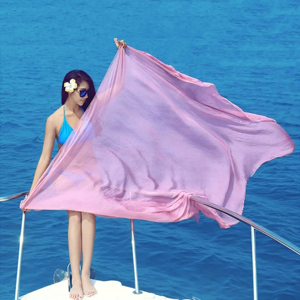 Lenço monocromático grande para mulheres, lenço protetor solar, capa de biquíni, acessórios de praia estilo coreano, envoltórios femininos, verão