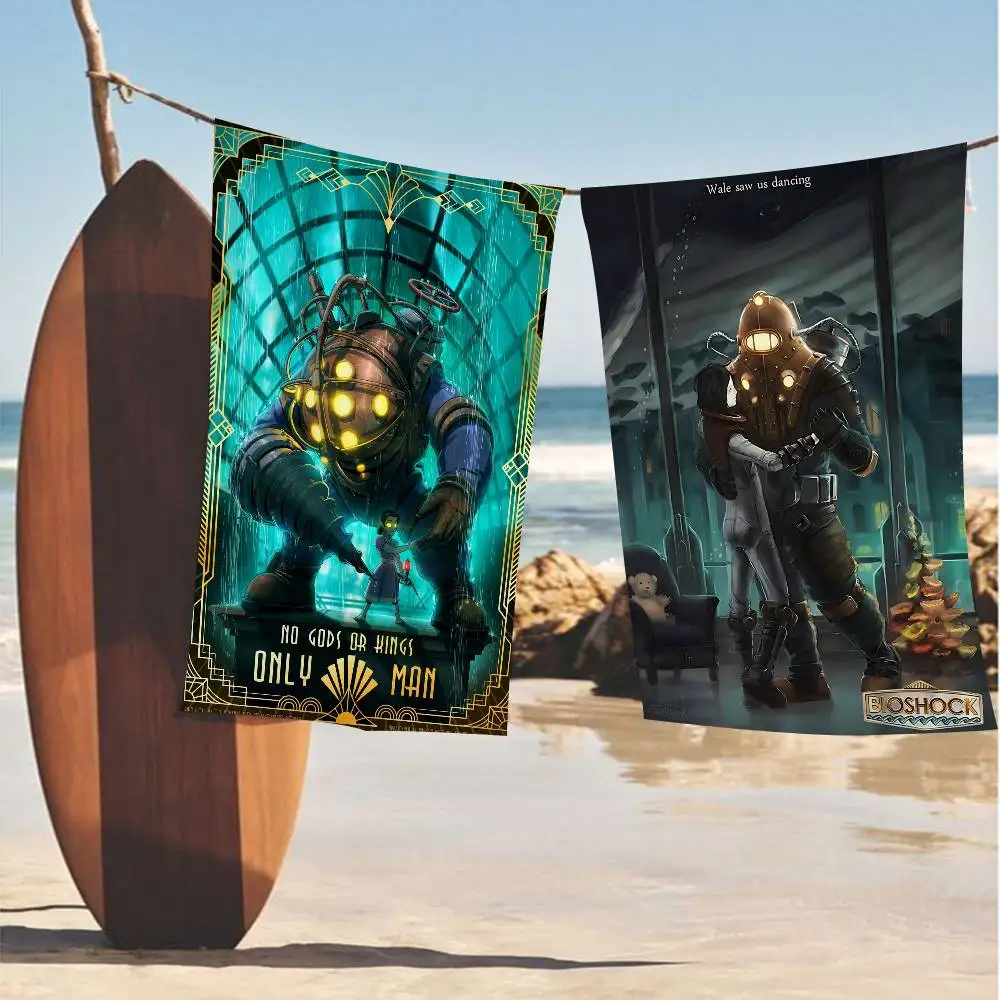 Retro B-Bioshock R-Rapture Game Big Microfiber Beach Towels Quick Dry Towel Sand Beach Towels Pool Towel for Travel Swim Pool