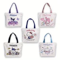 1 szt. Sanrio HELLO KITTY, KUROMI, moja melodia, Cinnamoroll torba płócienna Cartoon uroczy nadruk torba krzyżowa damska torebka na zakupy