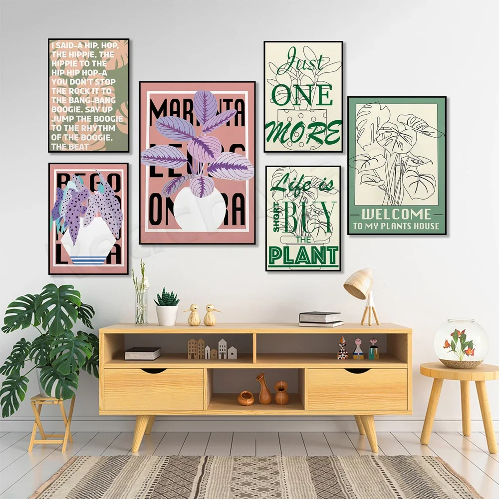 مرحبا بكم في ملصق بيت النبات الخاص بي، نبات الزمرد، نبات الصلاة، مونستيرا، بيجونيا، عشب المال، مروحة النبات، توضيح الكلمات،