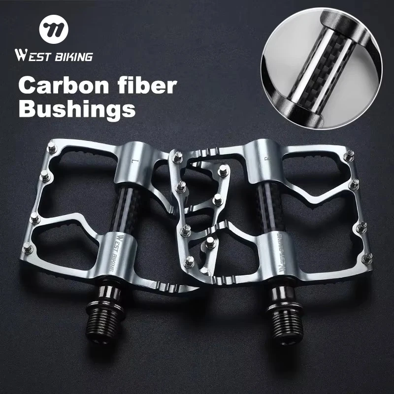 WEST BIKING 9/16 Carbon Fiber Pedal Road Bicycle Pedal 3 Bearing Aluminum Alloy Anti-skid Mountain Bicycle Pedal Bicycle Parts