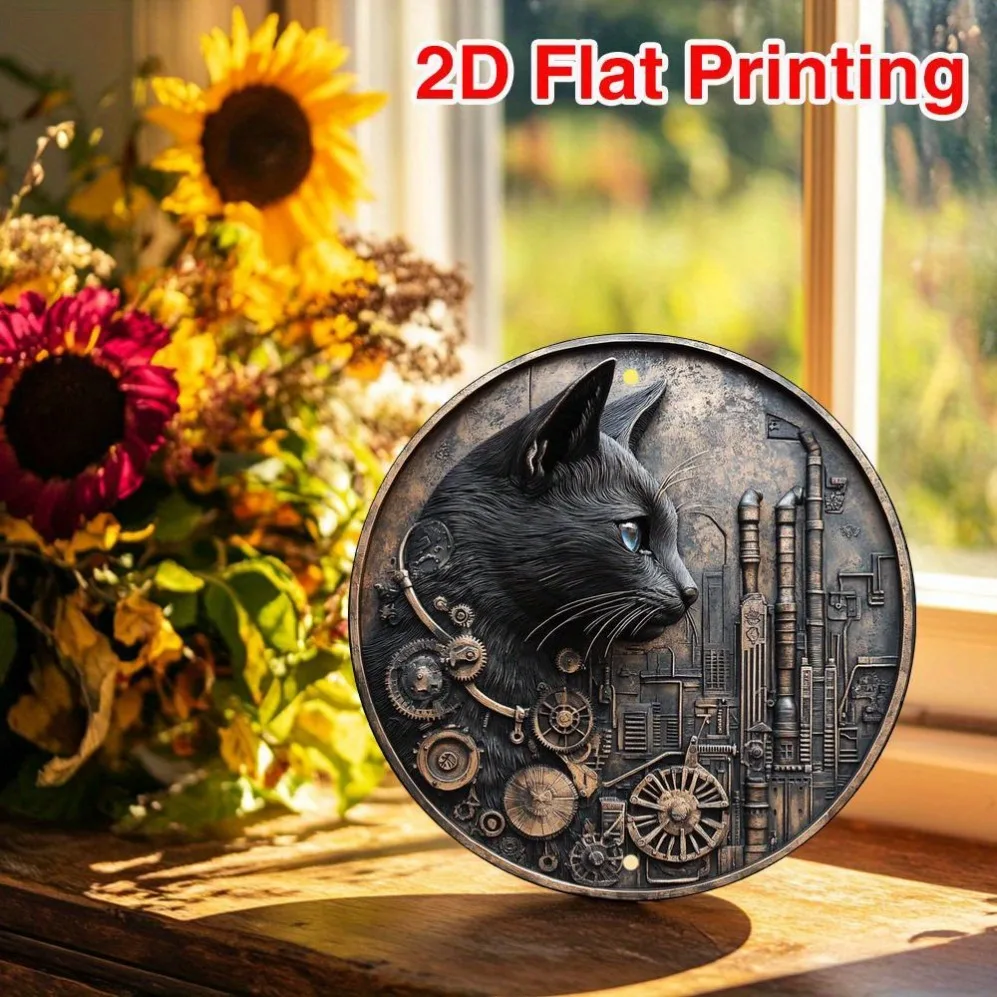 2D Metal Sign, Black Cat Metal Wall Decor Vintage Steampunk Gift