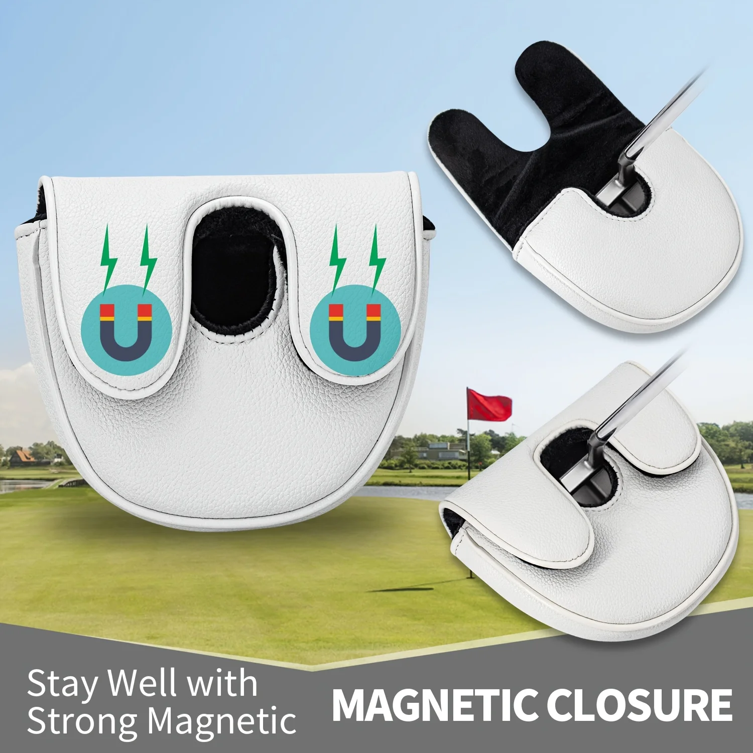 1pc Magnetic PU Golf Putter Headcover with Embroidered /Patch Compatible for Mallet Putters,Durable Magnetic Closure Cover view 5