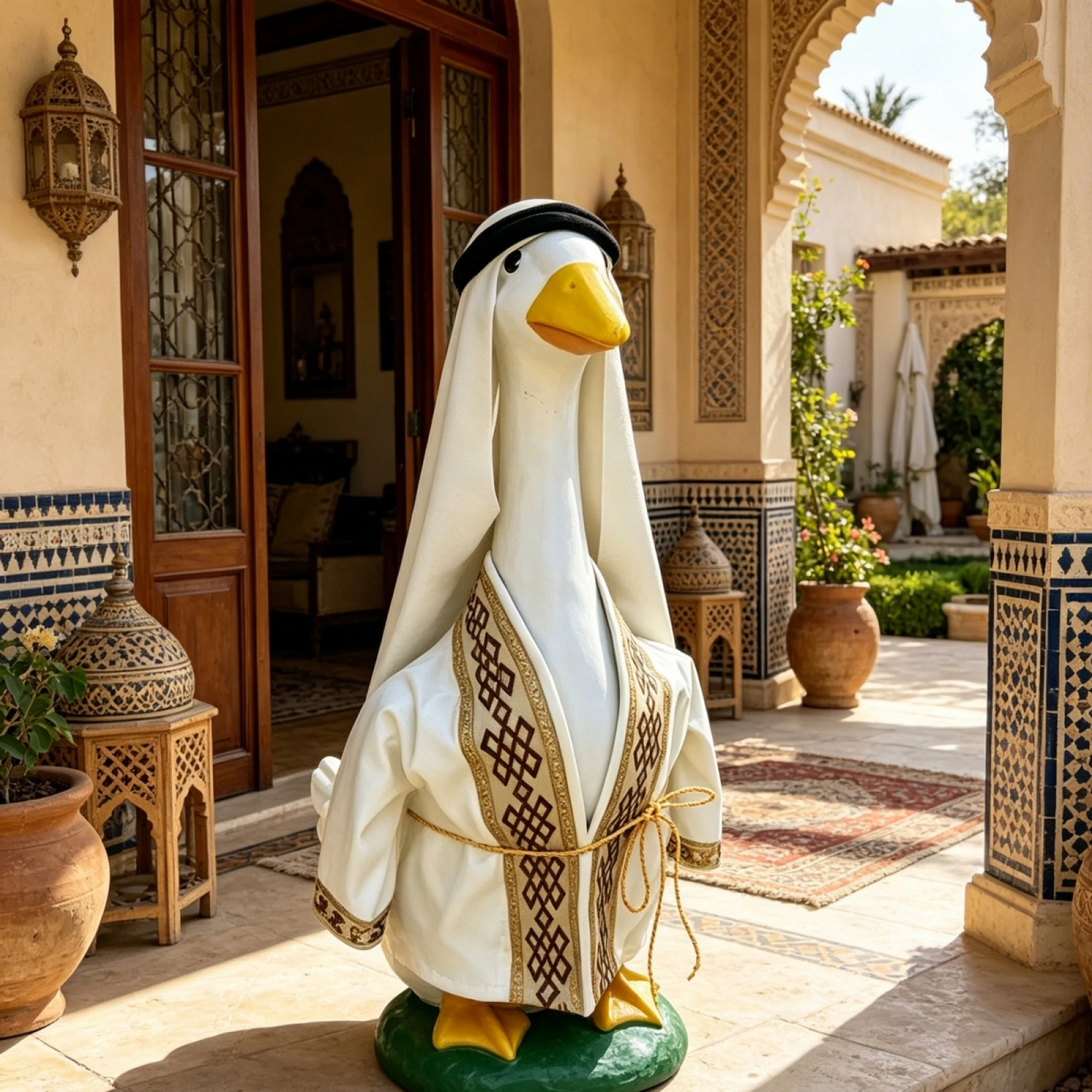 Porch Goose Prince Outfit Goose Statue Robe with Hat Waist Rope