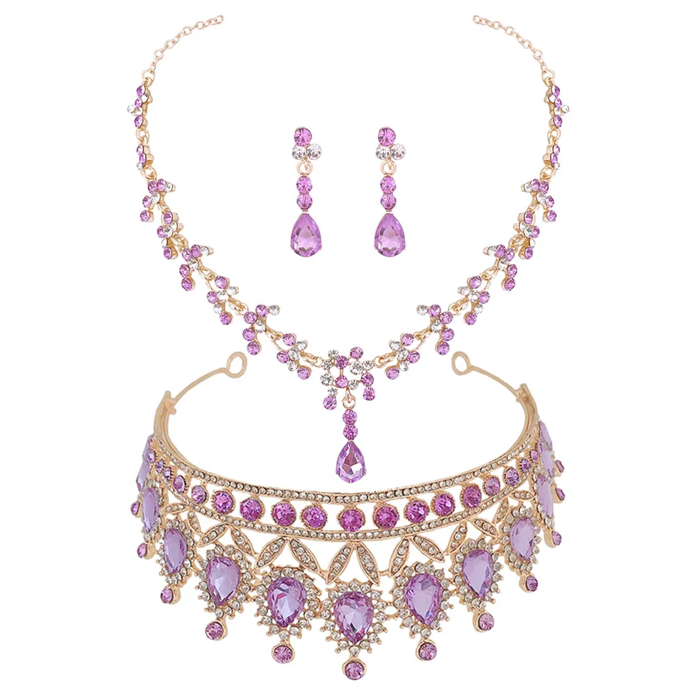 

Crown Earrings Set Rhinestone Necklace Bridal Accessories Zinc Alloy Crystal Jewelry Women Bride Headdress Wedding Party Gifts