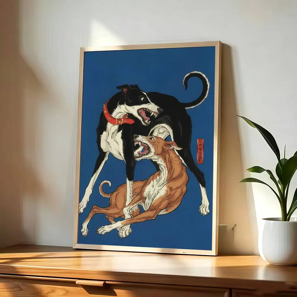 Animals Ukiyo-e Style Poster Self-adhesive Art Waterproof Paper Sticker Coffee House Bar Room Wall Decor