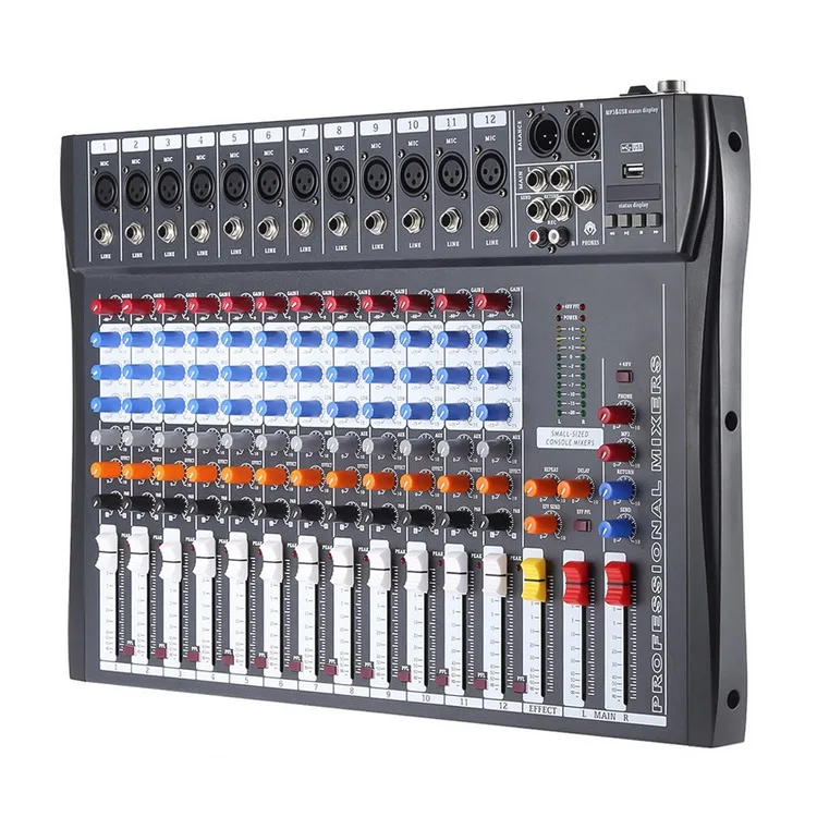 YYHC-120S-USB 12 Channels Mic Line Audio Mixer Mixing Console Wireless BT Connection USB  Input 3-band EQ 48V Phantom Power