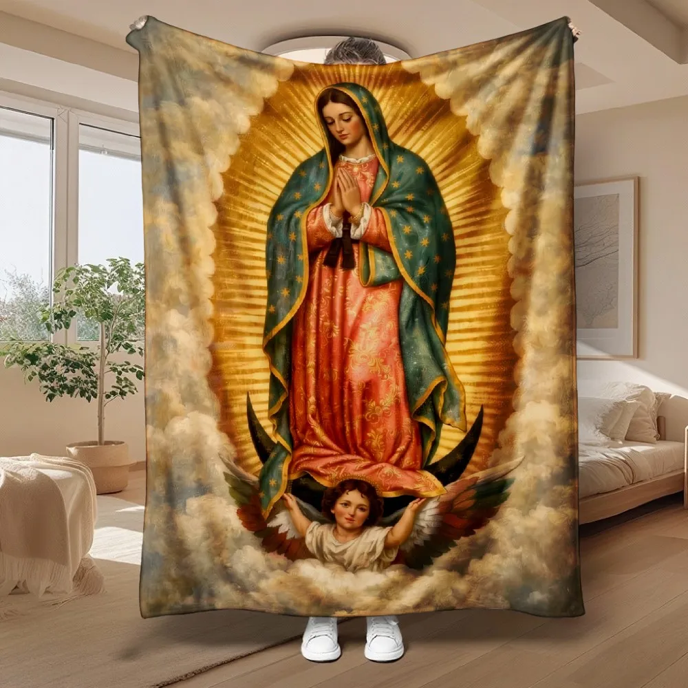 Our Lady of Guadalupe, Religious Gift, Blanket, Angel And Radiant Halo Design, Home Decor, Soft Cozy Multi-Purpose