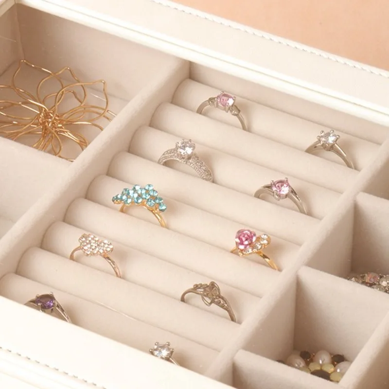 صندوق مجوهرات جلدي، صناديق تخزين حلقية بسيطة، قلائد فاخرة، أقراط عرض، منظم مجوهرات، هدية كوة زجاجية