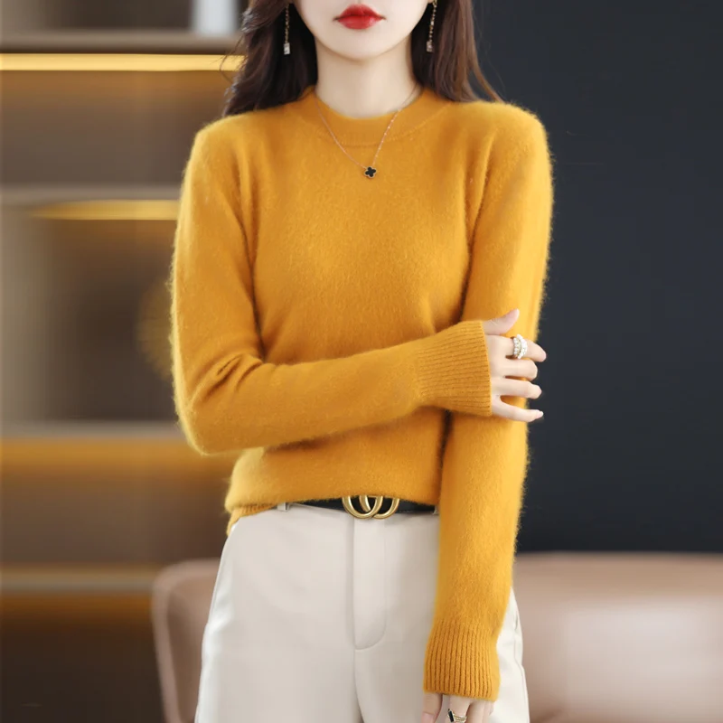 Autumn and Winter New Women\'s 100% Mink Cashmere Sweater O-Neck Knitted Pullover Casual Loose Large Basic Fashion Top