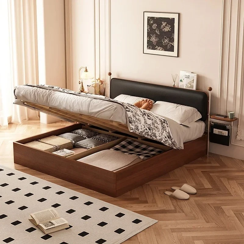medieval solid wood soft bag bed bedroom 1.5m French retro simple master bedroom 1.8m leather art double bed