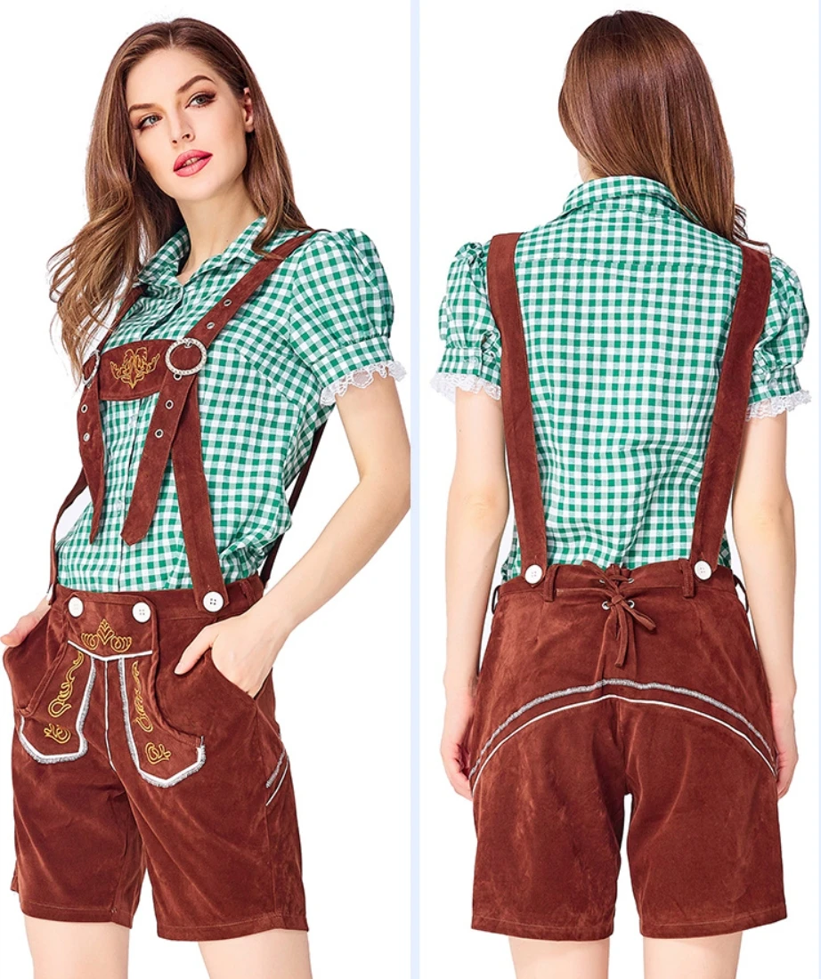 

Октоберфест женский костюм топ рубашка с коротким рукавом Lederhosen коричневый черный баварский фестиваль пива косплей нарядное праздничное платье