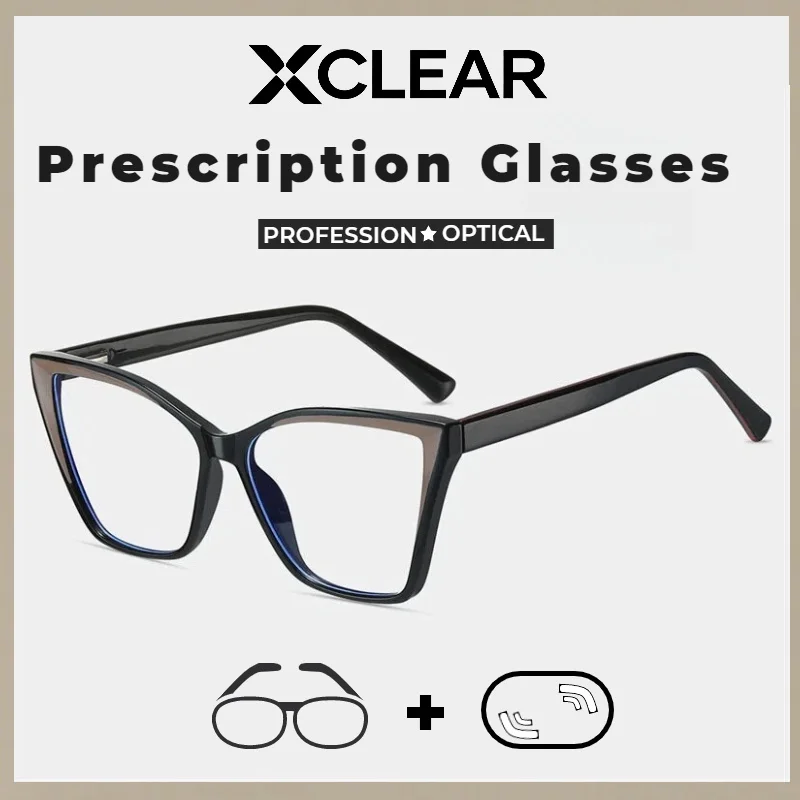 

Xclear Cat Eye Big Frame Myopia Prescription Glasses Versatile Classic High Quality Anti Blue Ray Progressive Optical Eyeware