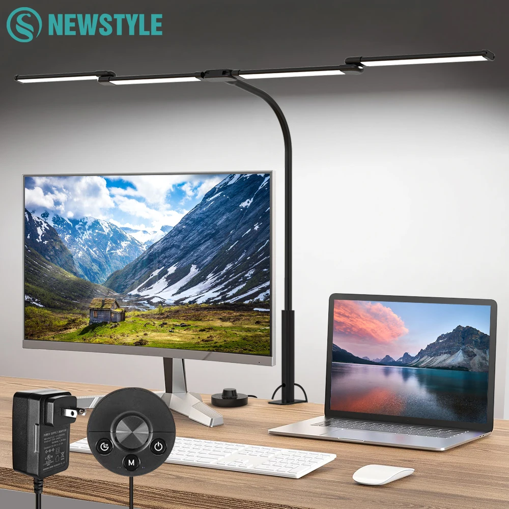 24W Ultra-bright 45in Arm LED Eye-caring Computer Desk Light with Clamp 4-Head 5 Color Temperature 10 Brightness Home Table Lamp