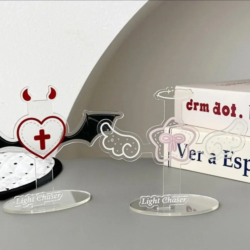 Desktop Collectible Photocard Stand - 2Pcs Acrylic Angel Demon Hollow Kpop Display