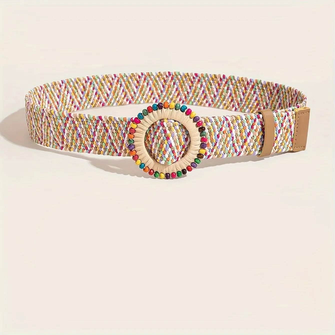Women Boho Colorful Trendy Straw Belt Trendy Round Buckle Wide Belts Classic Summer Beach Waistband For Women Girls