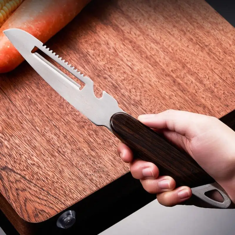 2-in-1 Serrated Peeling Knife Vegetable Peeler Wood Handle Sharp Serrated Blade Fast Fruit and Vegetable Preparation at Home