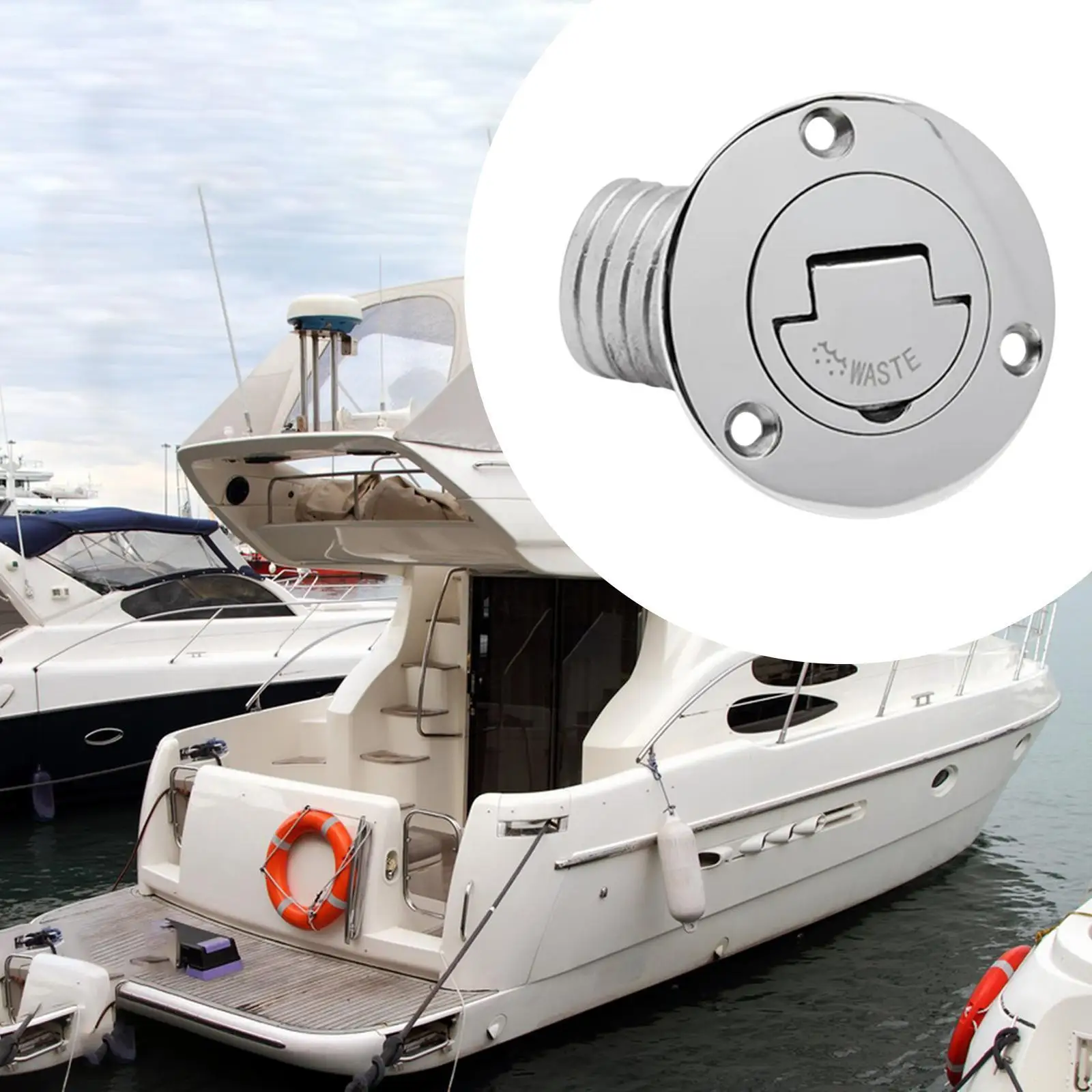 

Convenient Boat Deck Filler Cap Stainless Steel Marine Accessory with Chain for Yacht Ship Caravan Trailer