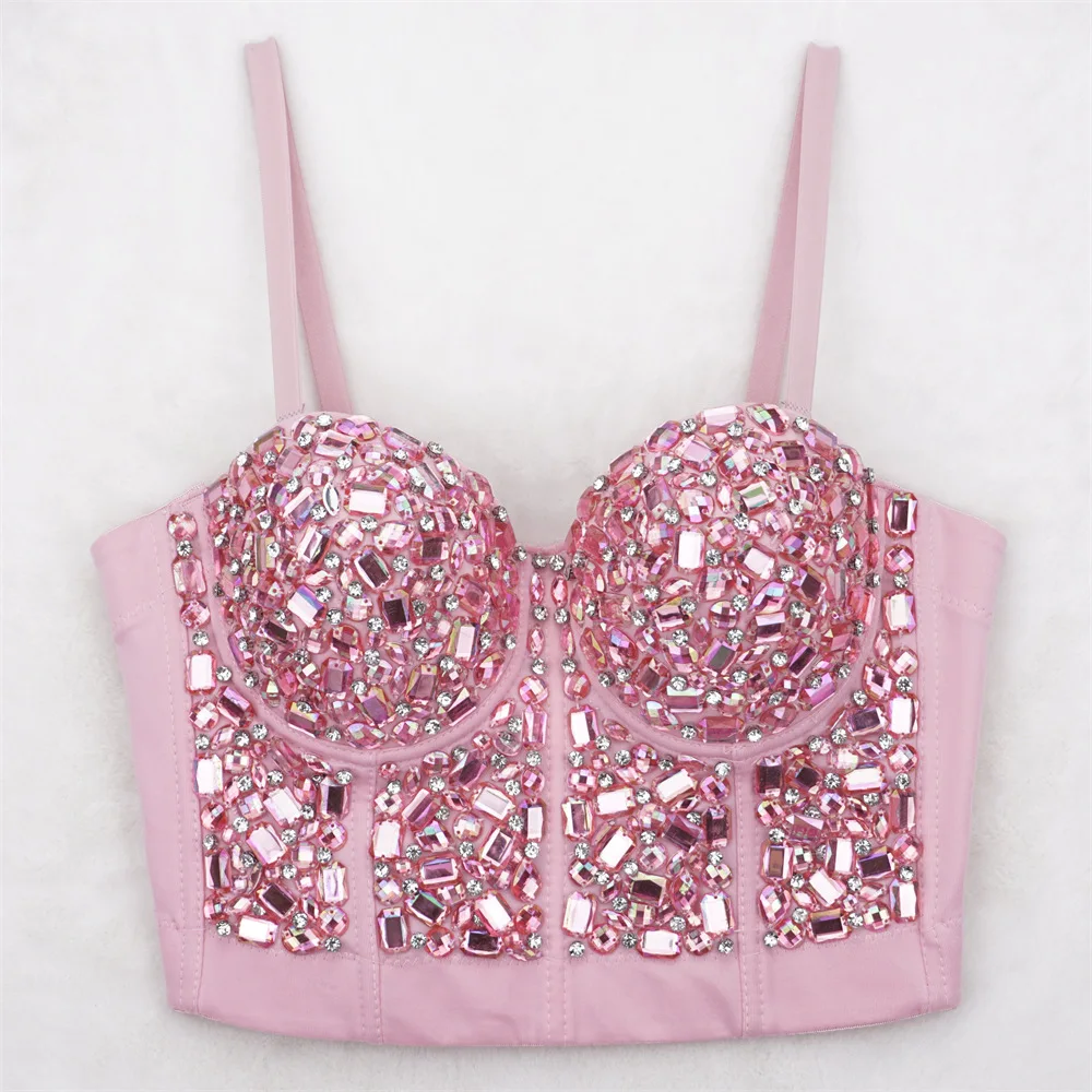 

Nightclub Sexy American Color Acrylic Sling with Steel Ring Body Shaping Fishbone Tube Top Annual Meeting Stage Hot Girl