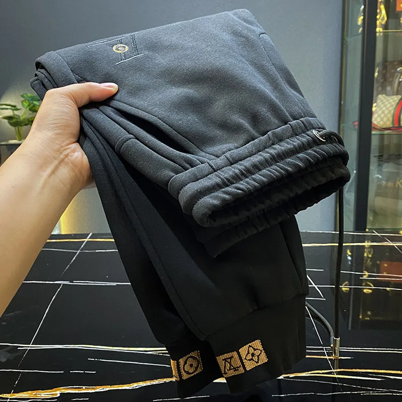 Light Luxury Sweatpants Men's Autumn 2024 New Casual All-Match Street Fashion Leisure Tappered Slim Fit Thick Stretch Sweatpants