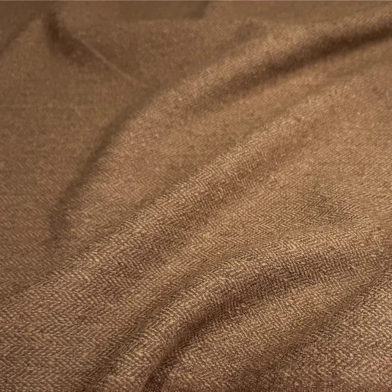 

1meter Tweed Fabric Handmade Caramel Herringbone Jacquard 100%Wool Womens Vintage Fall Winter Fashion Textile Crafts Materials