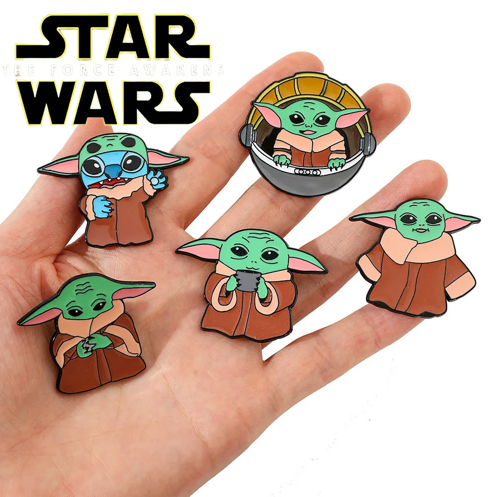 

5pcs Hot Star Wars Metal Brooch Creative Cartoon Decoration Cute Baby Yoda Drop Oil Alloy Badge Pin Accessories Wholesale