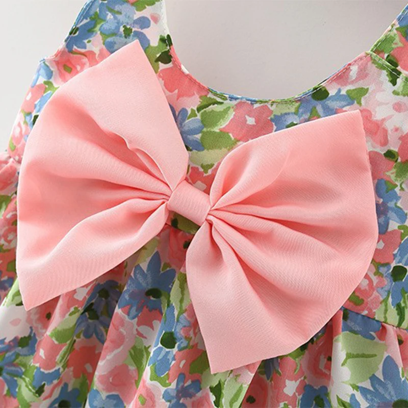 2Pcs/SetChildren\'s clothing girl\'s dress summer new Korean version suspender bow flower beach skirt with the same hat