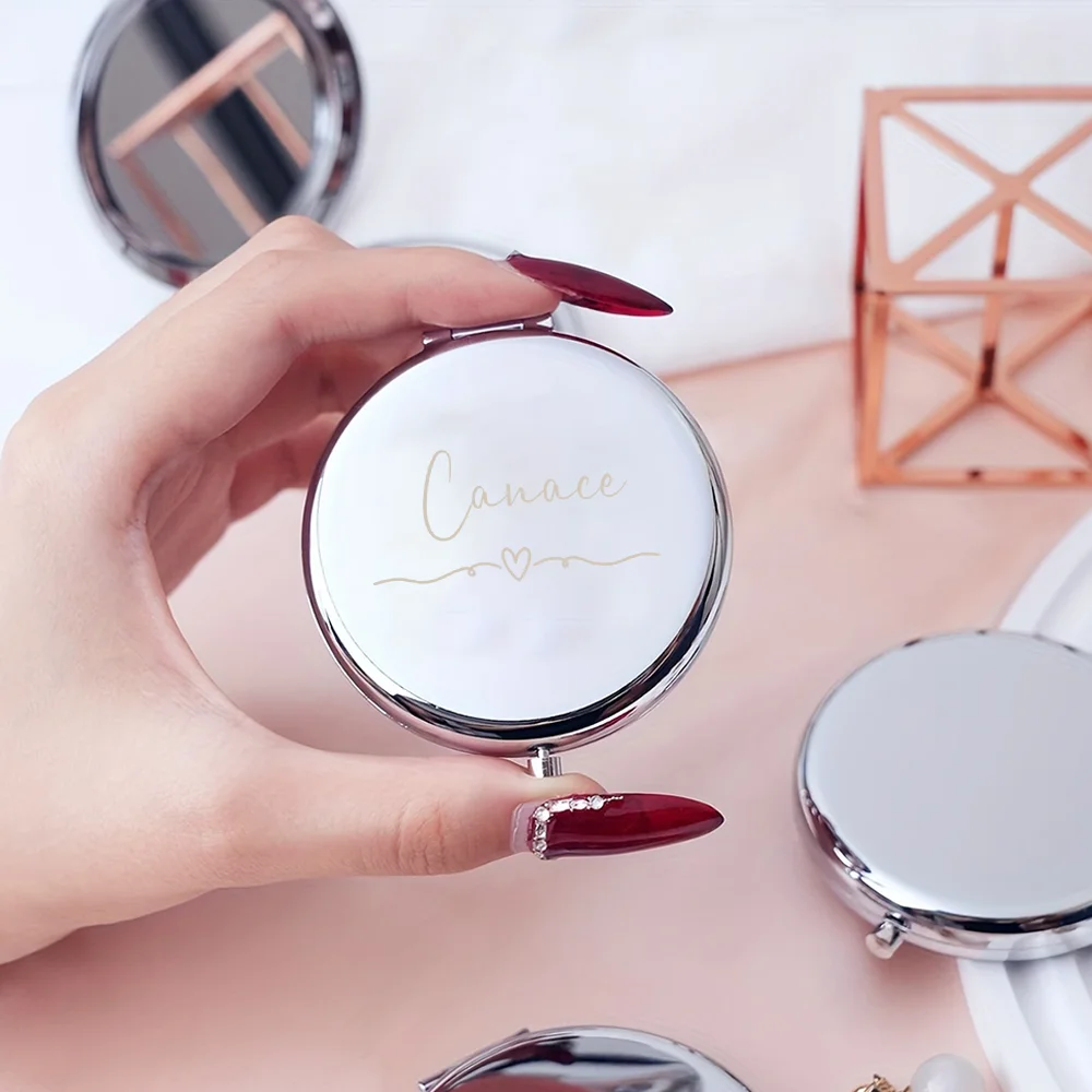 1PC Beauty love Personalized Text Laser Rose Golden Fold Mirror Round Circle Mirror Wedding Guest Gifts