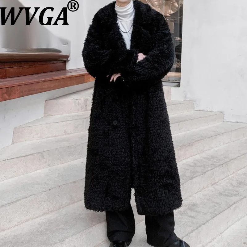 

WVGA Autumn Winter New Men Tide Dark Style Warm Turn-Down Collars Cotton Jackets Niche Chic Casual Long Overcoats Ins Y2K W16201