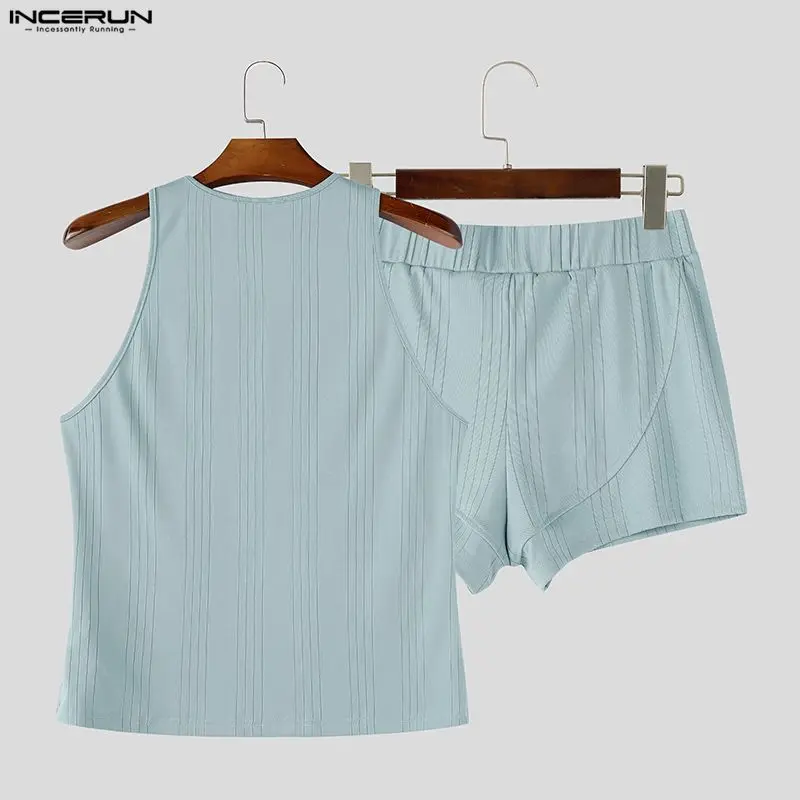 INCERUN Men's Sets Solid Color Summer O-neck Sleeveless Tank Tops Shorts Two Piece Sets 2026 Homewear Casual Men Matching Sets view 6