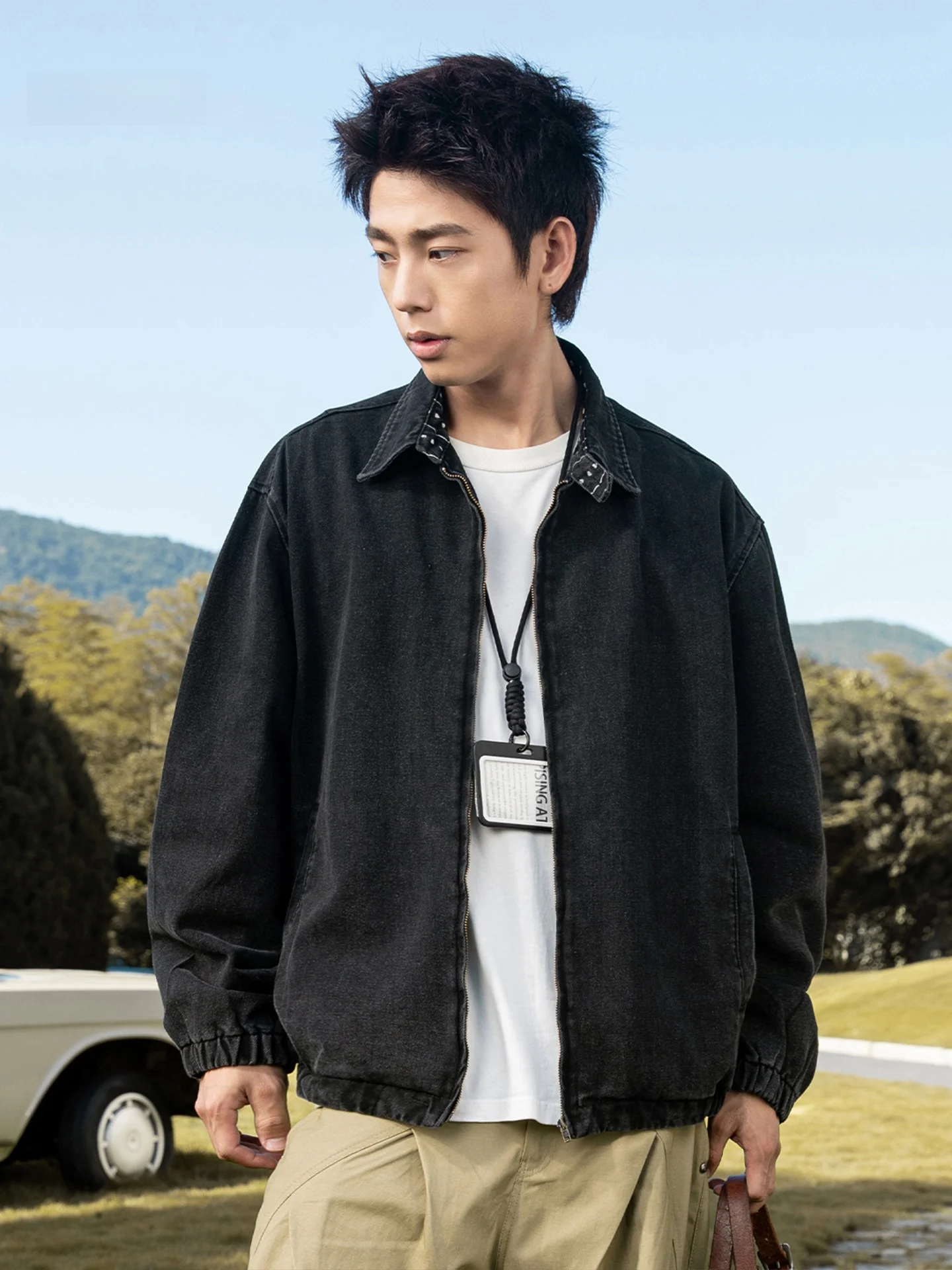 

Ретро-куртка в американском стиле Detroit Workwear для мужчин: повседневная, свободного кроя, с длинными рукавами, с воротником, осенняя, модная, брендовая, винтажная, в стиле авиаторской куртки