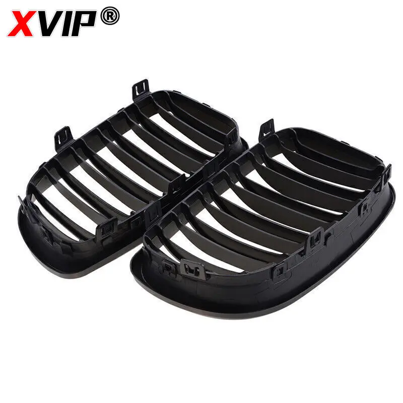2x Glossy Black Front Kidney Racing M-Color Grills For BMW 1-Series E81 E82 E87 E88 2007-2011 Matte Black Double Bumper Grille