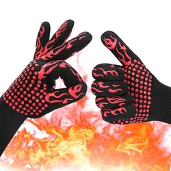 BBQ Gloves Silicone Heat-Resistant Glove Kitchen Microwave Oven Mitts 500 800 Degree Fireproof And Non-Slip Barbecue Gloves