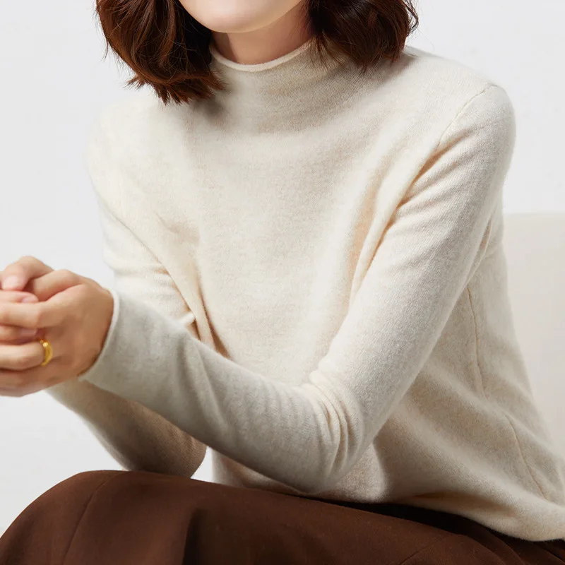 

Seamless Solid Bottoming Pullovers Woman Rolled Half Turtleneck Chic Design Jumpers Casual Slim Fit Warm Knitted Sweater Mujer
