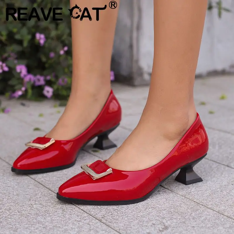 

REAVE CAT, женские туфли-лодочки, туфли без шнуровки на каблуке с острым носком, размер 47, 48, офисная женская лаконичная повседневная обувь