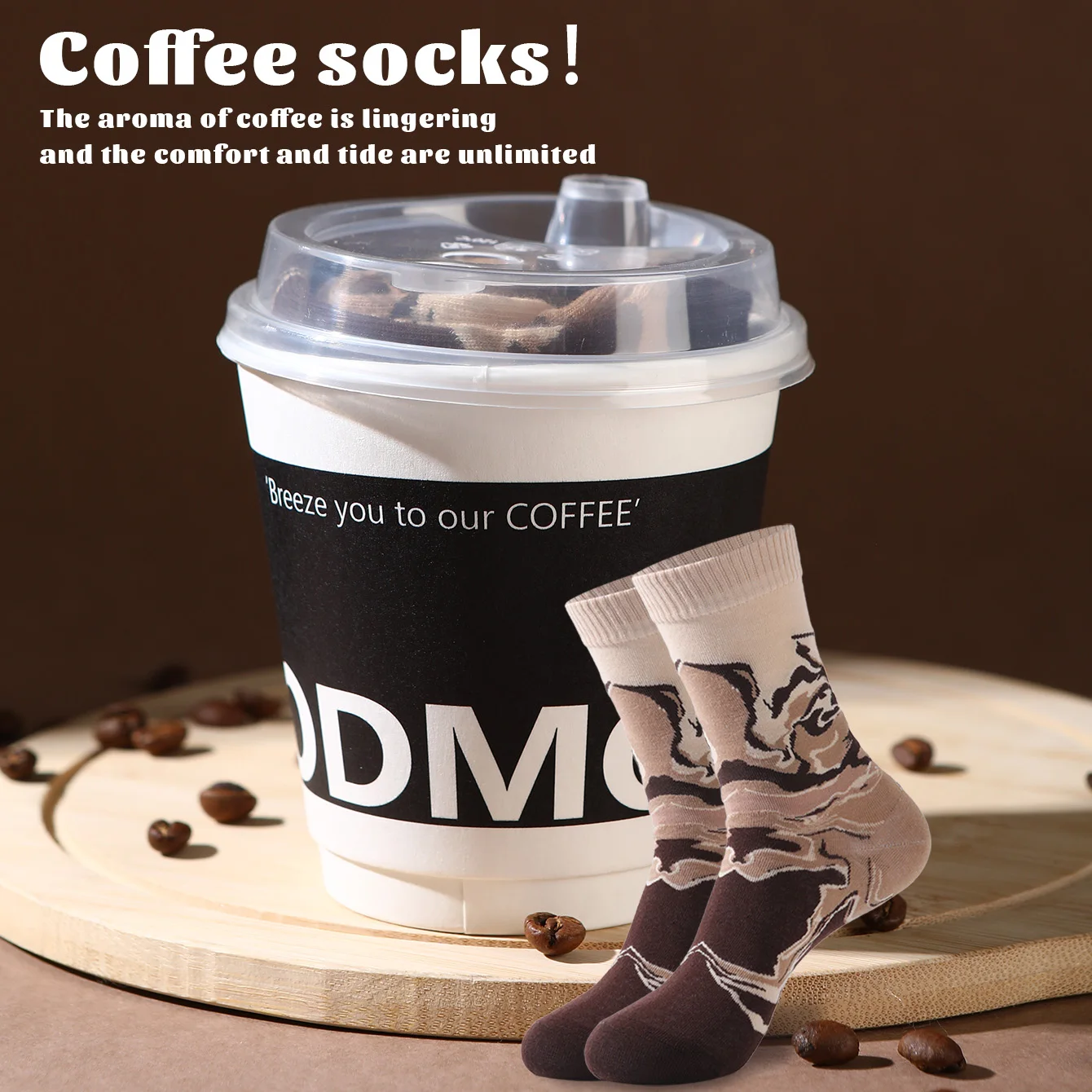 1 pair of unisex mid-calf socks in a novel and interesting coffee-themed gift box, creative socks with a fashionable and trendy style, comfortable and breathable, suitable for parties, casual wear, Valentine's Day, Hal