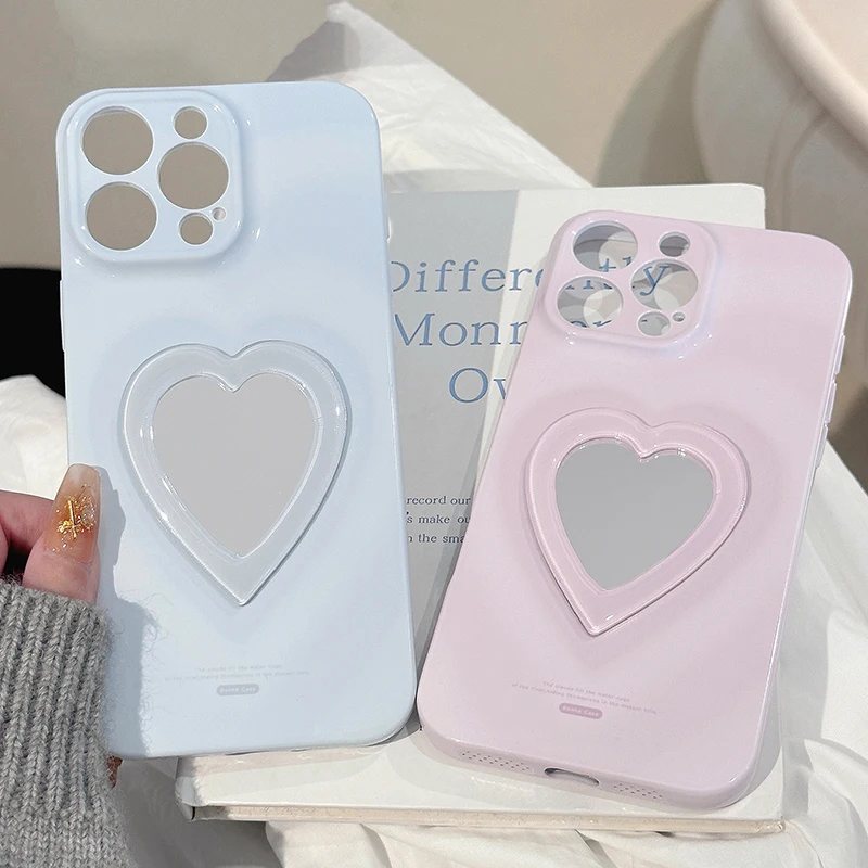 

Fashion Love Heart Mirror Phone Case For iPhone 16 15 13 14 Pro Max 16 Plus Sof TPU Back Cover