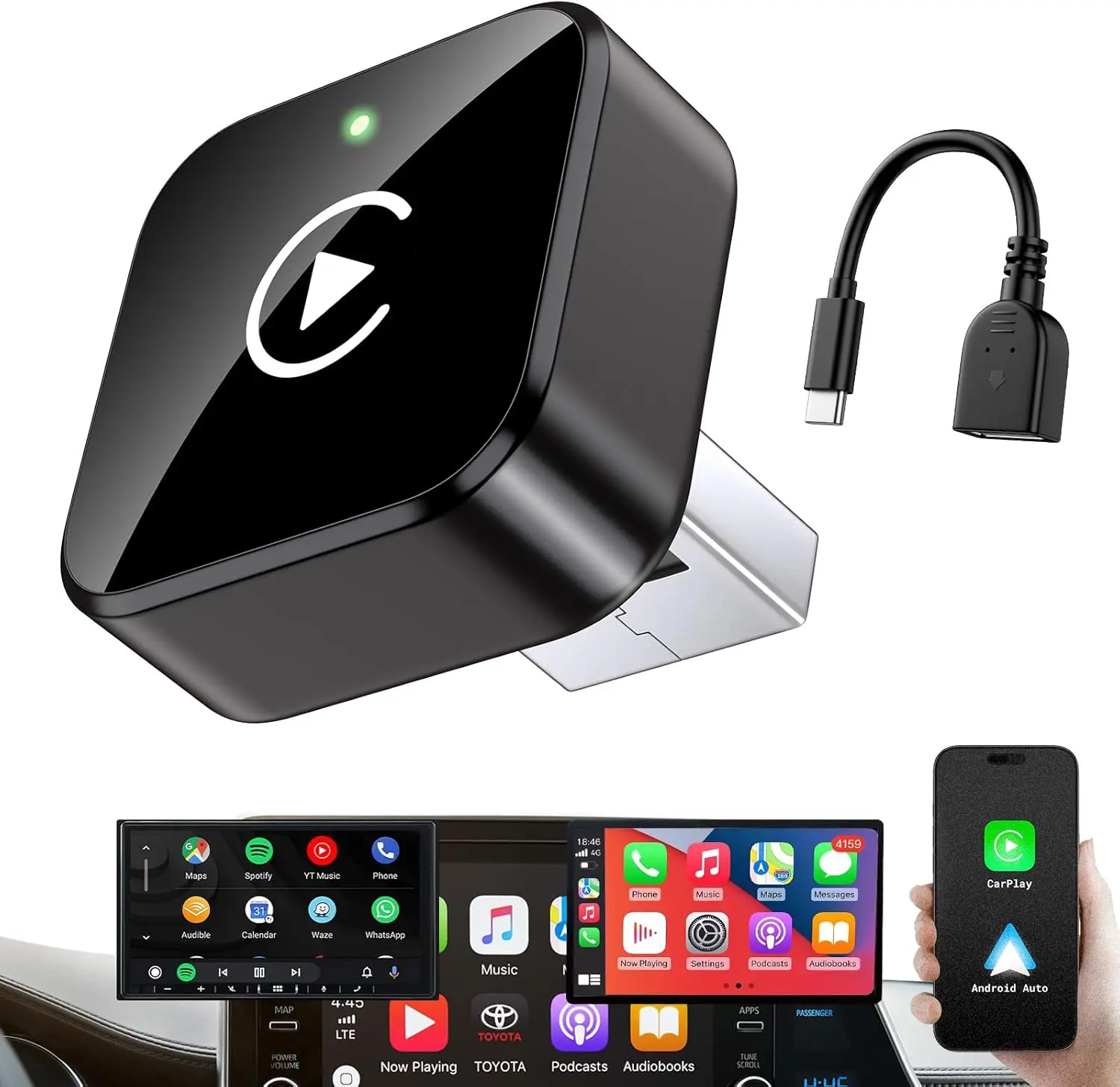 

Wireless CarPlay Adapter 2025, Mini USB/USB-C Plug & Play, Fast Stable Connection for iPhone & Android