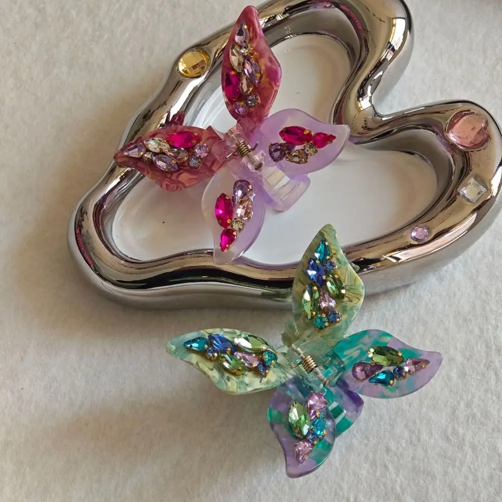

Hairpin Butterfly Hair Claw Barrette Crystal Acetic Rhinestone Hair Clip Korean Style Geometry Acetic Acid Shark Clip Female