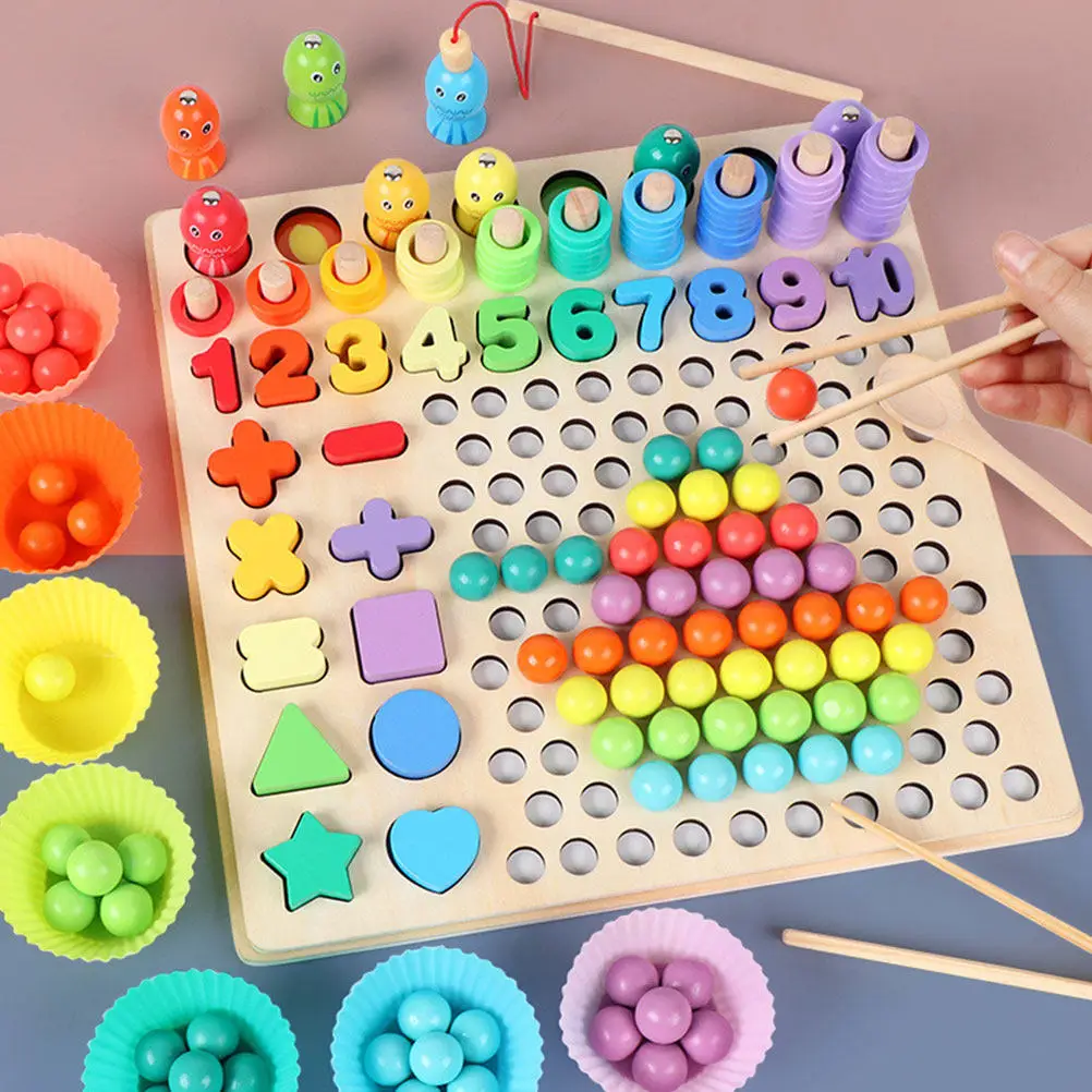 

1Set Early Education Multifunctional Digital Logarithmic Board Kids Learning Board Clamping Beads Color and Shape Recognition