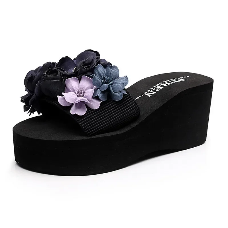 BEYARNELitthing handmade summer fashion women flower toe clip flip flops non-slip wedges beach slippers shoes for women