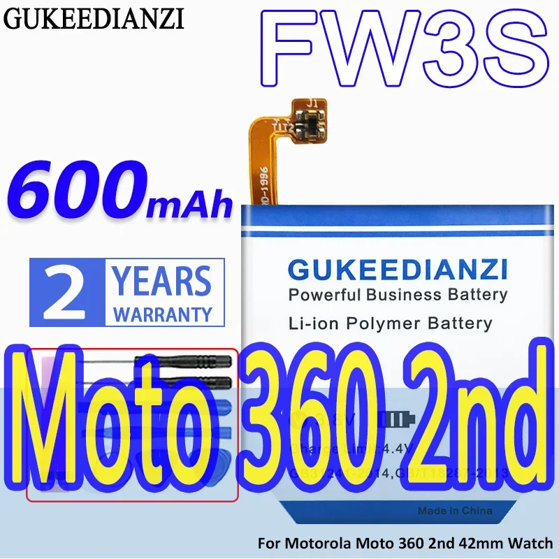 

High Capacity GUKEEDIANZI Battery FW3S 600mAh FW3L 480mAh for Motorola Moto 360 2nd Moto360 2nd 42mm 46mm SNN5962A