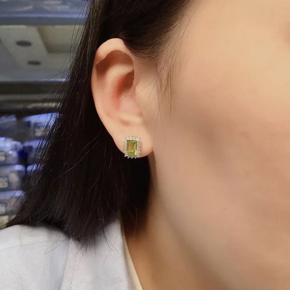 100% Natural Peridot Stud Earrings for Daily Wear 5mm*7mm Peridot Silver Earrings 925 Silver Peridot Jewelry